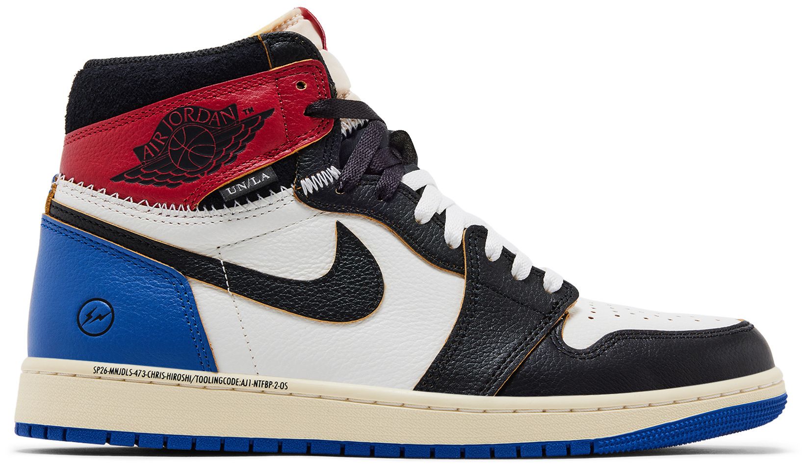 Fragment and Union LA Air Jordan 1 High Varsity Red and Sport Royal